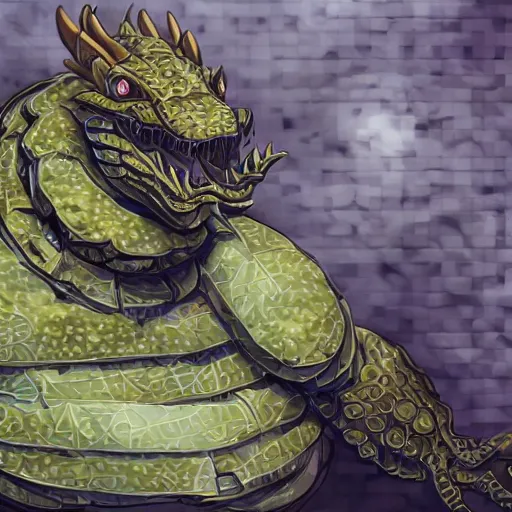 Image similar to extremely detailed portrait of intricate fat robot dragon with digital blocks in the background