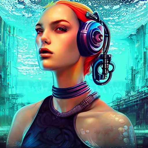 Image similar to lofi underwater cyberpunk instagram portrait, Pixar style, by Tristan Eaton Stanley Artgerm and Tom Bagshaw.