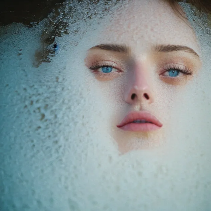 Image similar to Kodak Portra 400, 8K,ARTSTATION, CarolineGariba, soft light, volumetric lighting, highly detailed, britt marling style 3/4 ,portrait photo Close-up portrait photography of a beautiful woman how pre-Raphaelites, the face emerges from Pamukkale, thermal waters flowing down white travertine terraces, inspired by Ophelia paint ,and hair are intricate with highly detailed realistic beautiful flowers , Realistic, Refined, Highly Detailed, interstellar outdoor soft pastel lighting colors scheme, outdoor fine art photography, Hyper realistic, photo realistic