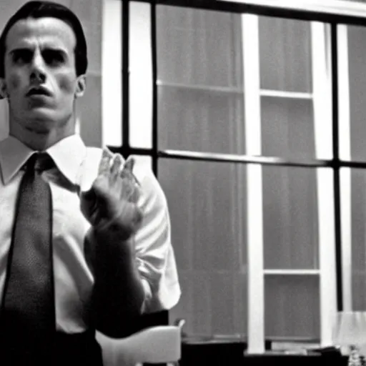 Prompt: Oswald Mosley in American Psycho (1999)