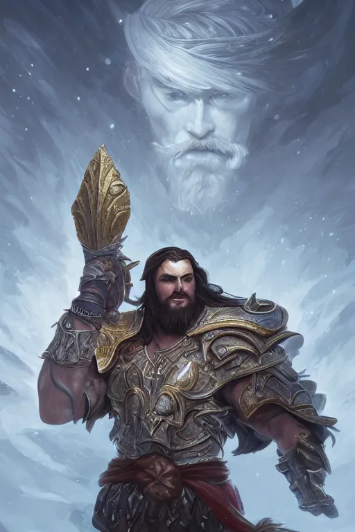 Image similar to portrait of tryndamere from league of legends, photorealistic icy tundra, full body, powerful, fantasy, intricate, elegant, highly detailed, digital painting, artstation, concept art, sharp focus, illustration, art by artgerm and greg rutkowski and alphonse mucha