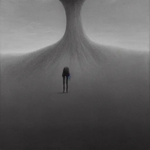 Prompt: surreal expressionist landscape of broken dreams evaporating into the ether of the subconscious, screen melting, by Zdzisław Beksiński artstation