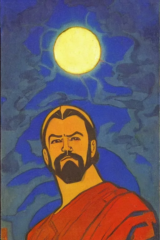 Image similar to thor, marvel, artwork by nicholas roerich,