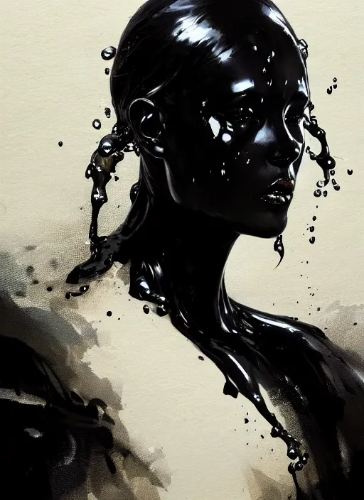 Image similar to painting of a woman in black slime, highly detailed, digital painting, concept art, smooth, sharp focus, illustration, illustration by greg rutkowski, yoji shinkawa, 4 k, digital art, concept art, trending on artstation, 8 k