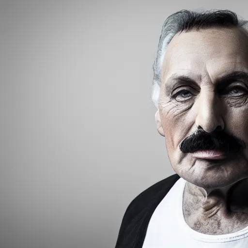 Image similar to old freddie mercury singer at age 7 5 years old, color ( sony a 7 r iv, symmetric balance, polarizing filter, photolab, lightroom, 4 k, dolby vision, photography award ), vogue, perfect face, movie poster