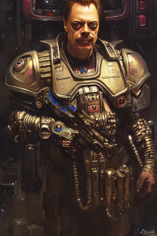 Image similar to character portrait cyberpunk warhammer 4 0 k steve buscemi, character design, painting by gaston bussiere, katsuya terada, frank frazetta, tom of finland, trending on artstation