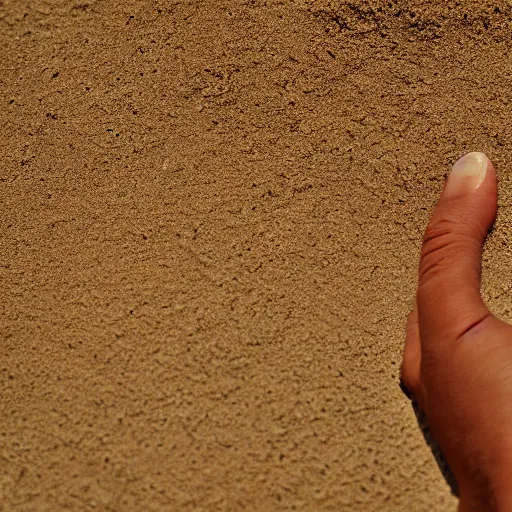 Image similar to a hand holding a face made of sand vanishing, photorrealistic, 8 k