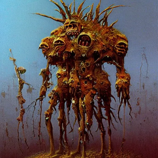 Image similar to zombie mech guy fieri, art by beksinski