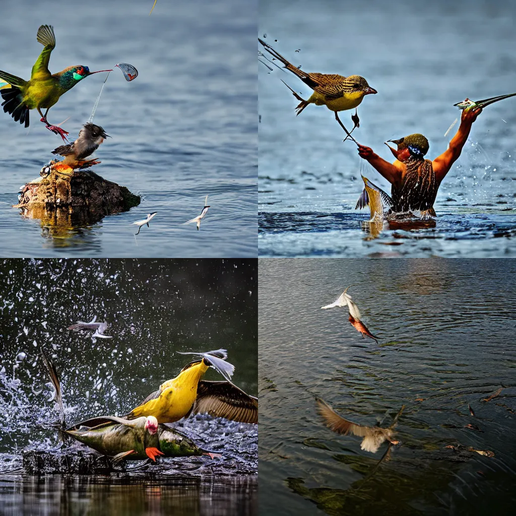 Prompt: Winner of 2023 National Geographic best photo award. Bird catching fish 4k