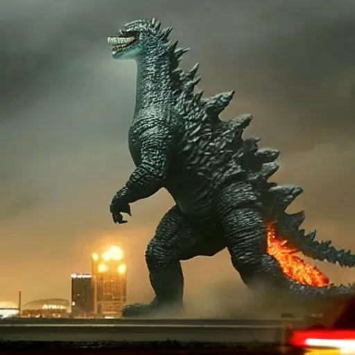 Prompt: godzilla got pissed and began to attack but didn ’ t expect to be blocked by shaq