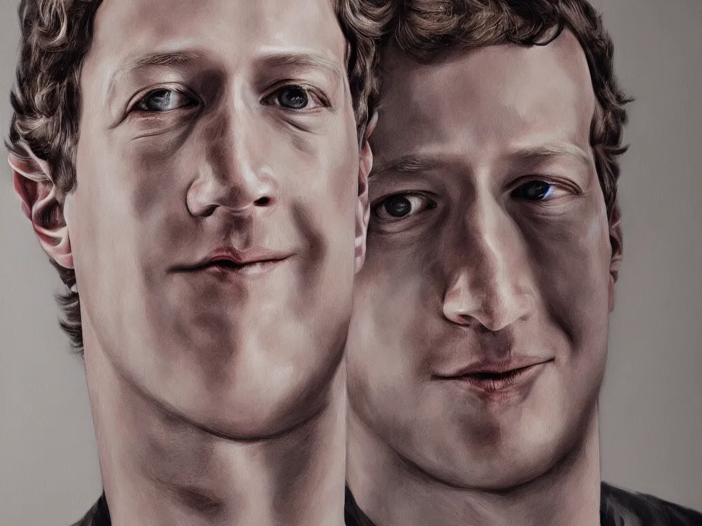 Prompt: mark zuckerberg portrait photo, art by jessica oyhenart