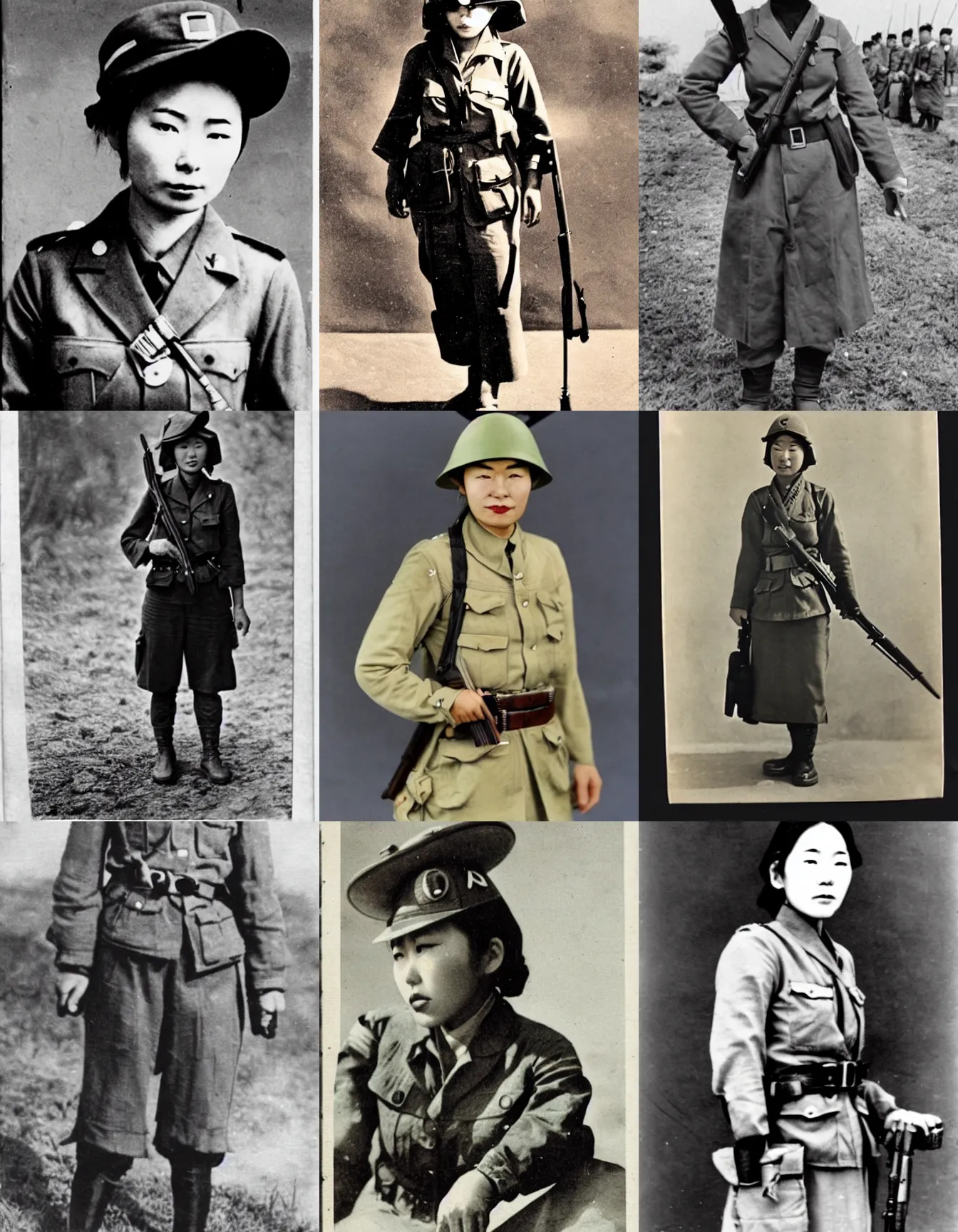 Prompt: japanese resistance woman soldier, ww 2