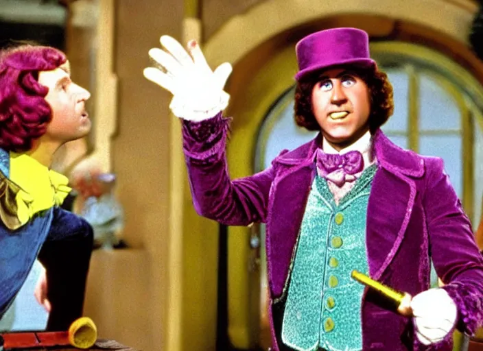 Image similar to film still of Will Ferrell as Willy Wonka in Willy Wonka and the Chocolate Factory 1971