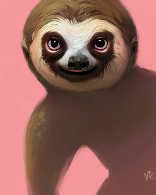 Image similar to a cute sloth, big eyes, digital painting by krenz cushart, ilya kuvshinov, artstation