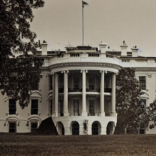 Image similar to a demolished and ruined white house