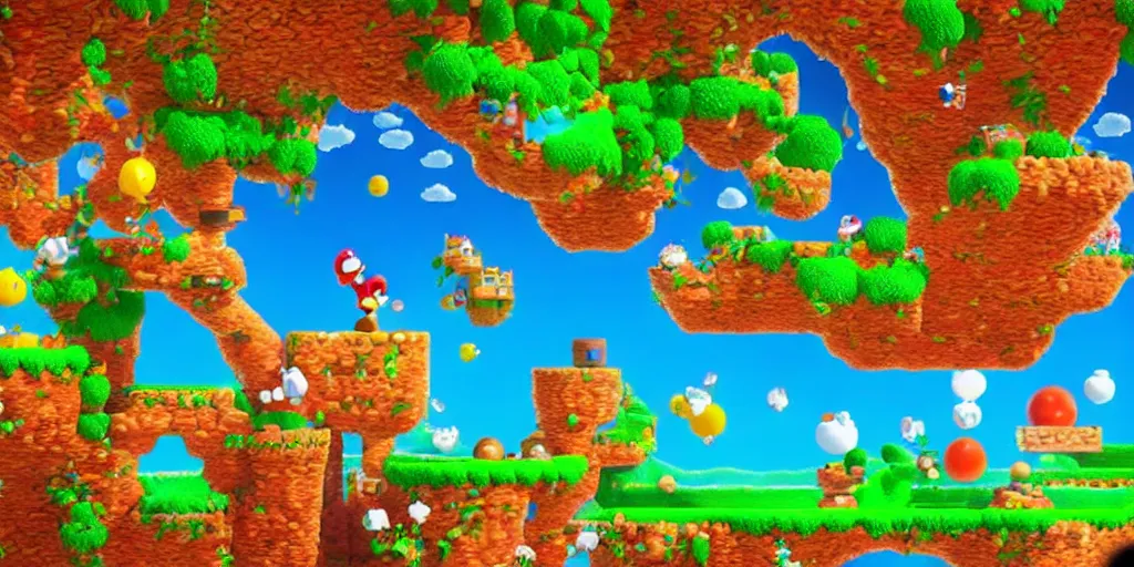 Image similar to an amazing award winning photo of a scene in 3d mario world, landscape photography, cinematic, hyperdetailed