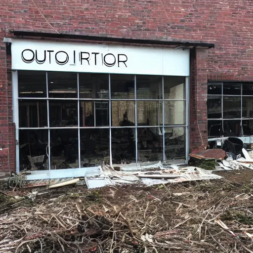 Prompt: destroyed Go outdoors building