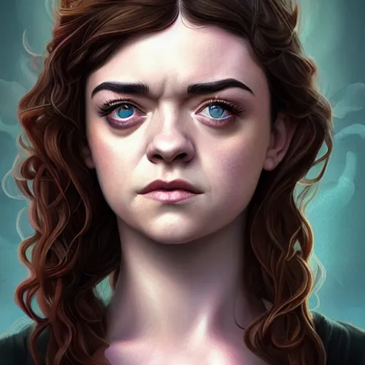 Image similar to a portrait of a combination of Maisie Williams, Anne Hathaway, Christina Ricci, Lucy Hale, Krysten Ritter and Natalia Dwyer, long hair, brown eyes, art by lois van baarle and loish and ross tran and rossdraws and sam yang and samdoesarts and artgerm, digital art, highly detailed, intricate, sharp focus, Trending on Artstation HQ, deviantart, unreal engine 5, 4K UHD image