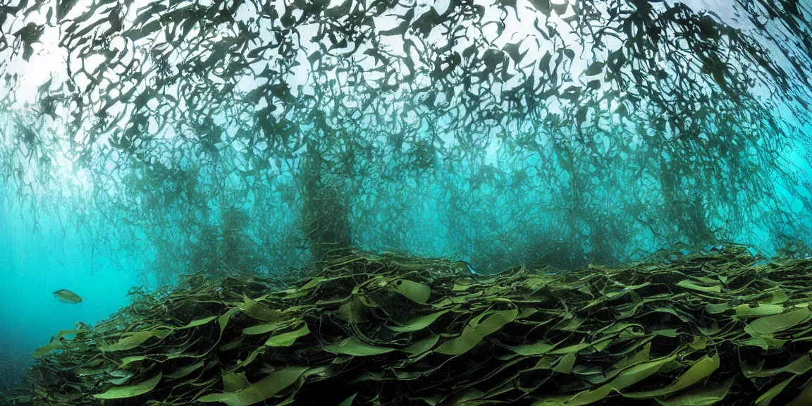 Image similar to Towering kelp forest off the coast of La Jolla Bay, giant kelp in large amounts standing upright, Garibaldi, California Sheephead, Sargo, Leopard sharks swimming in between the kelp. View from below, underwater photography. Afternoon glow, June 19th. Trending on Artstation, deviantart, worth1000. By Greg Rutkowski. National Geographic and iNaturalist HD photographs