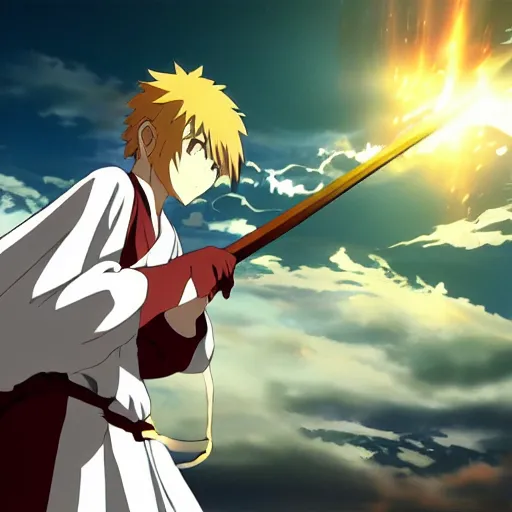 Image similar to “photrealistic 8k hd 2d anime warrior monk, Ufotable, White Fox, Kyoto Animation”