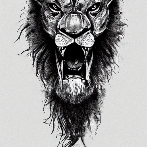 Image similar to Death stranding lion beast, tattoo ink sketch isolated on white background, highly detailed