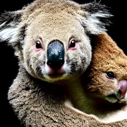 Prompt: michael van gerwen riding a rabid koala into battle. 4 k hyper realistic photo