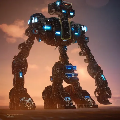 Image similar to cyberpunk concept inspired giant quadrupedal mining robot, futuristic look, highly detailed body, very expensive, photorealistic camera shot, bright studio setting, studio lighting, crisp quality and light reflections, unreal engine 5 quality render, artstation