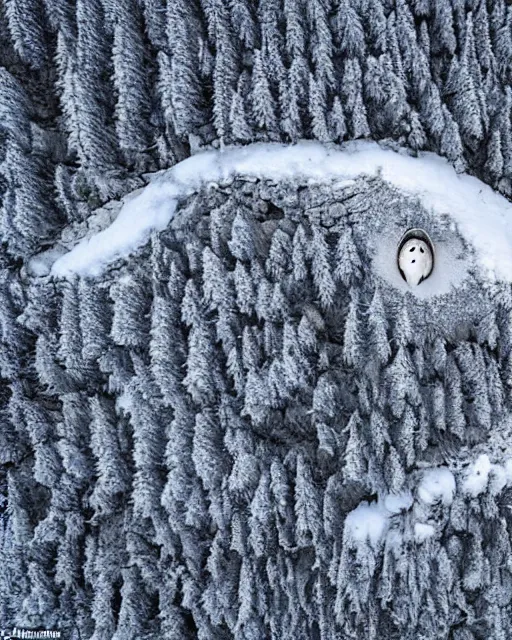 Prompt: a snowy owl's nest in the alps, zoomed out, shot from drone, iphone capture