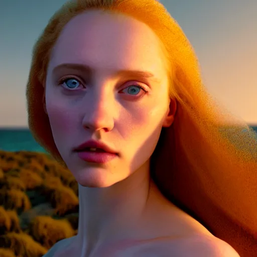 Image similar to photographic portrait of a stunningly beautiful english renaissance female in soft dreamy light at sunset, beside the sea, soft focus, contemporary fashion shoot, in a denis villeneuve and tim burton movie, by edward robert hughes, annie leibovitz and steve mccurry, david lazar, jimmy nelsson, extremely detailed, breathtaking, hyperrealistic, perfect face, octane render