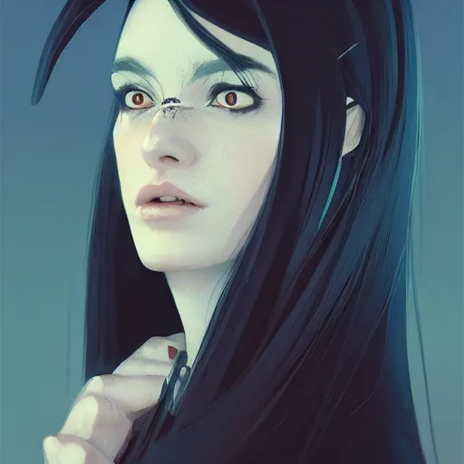 Image similar to a beautiful artwork side profile portrait of a witch by ilya kuvshinov and greg rutkowski, featured on artstation