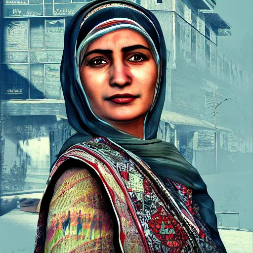 Image similar to kashmiri woman, closeup, GTA V poster, sharp focus, aesthetic!!!!!!!, ultra HD, 8k, highly detailed, intricate, elegant