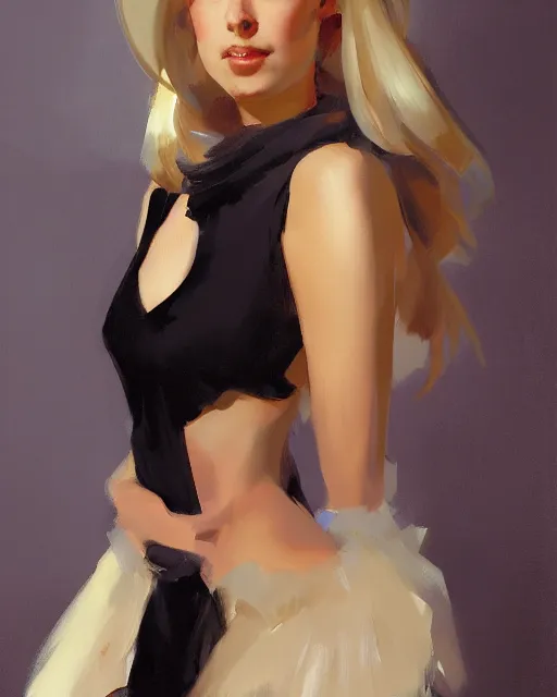 Prompt: portrait of beautiful gorgeous captivating finnish norwegian swedish glamour model wearing in dress on shoulders with black jars in hands, jodhpurs greg manchess painting by sargent and leyendecker, studio ghibli, close - up shot rim light asymmetrical illustration hearthstone, by greg rutkowski by greg tocchini by craig mullins