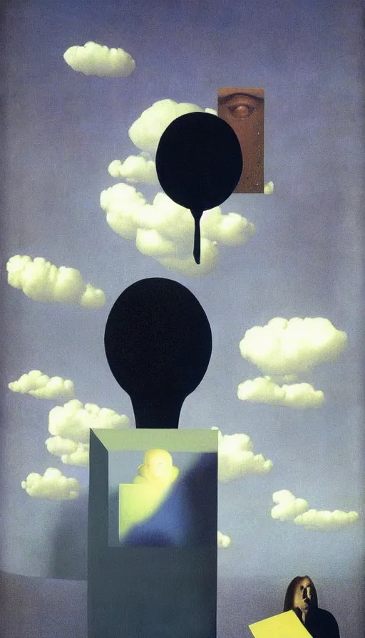 Image similar to mysterious paranoia, maddening knowledge, forbidden information, strange weirdness, 3 d colors, uncomfortable atmosphere by rene magritte and salvadore dali