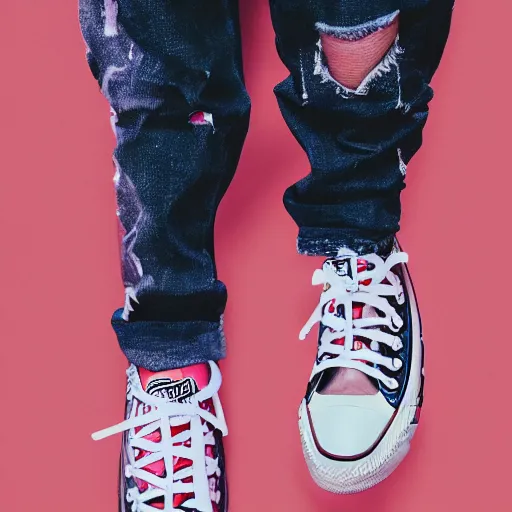 Prompt: a photoshoot for a new clothing brand named kids see ghosts by converse, vintage, ultra - wide angle, warm color palette, light mode, 2. 5 - dimensional, 1 6 k, ultra - hd, cloth, rubber