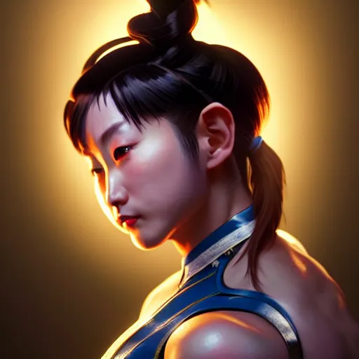 Image similar to portrait of chun li, au naturel, hyper detailed, digital art, trending in artstation, cinematic lighting, studio quality, smooth render, unreal engine 5 rendered, octane rendered, art style by klimt and nixeu and ian sprigger and wlop and krenz cushart.