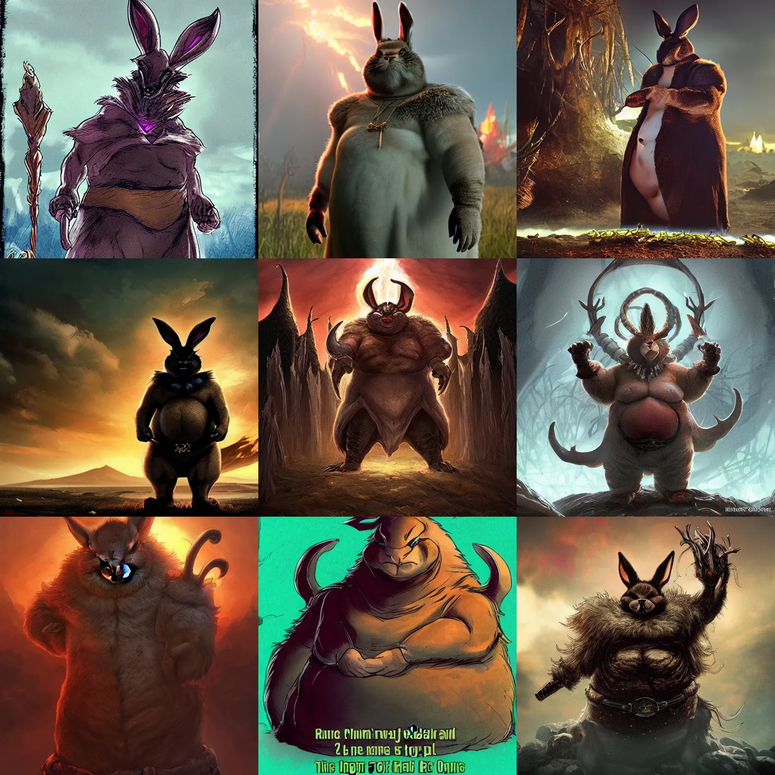 Prompt: Big Chungus as the final boss of Elden Ring