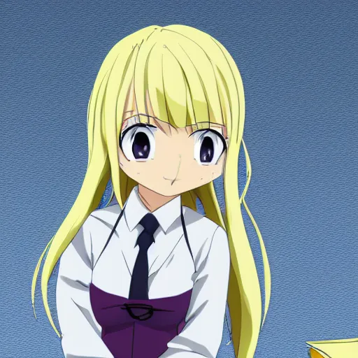 Prompt: sena kashiwazaki anime, pouting at school desk, illustrated by fairy tail