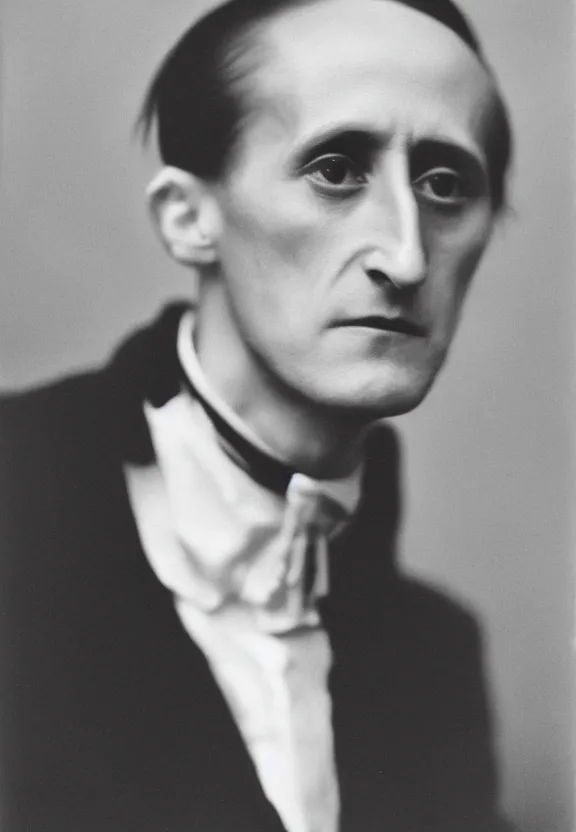 Image similar to a close - up casual photo of young marcel duchamp by irving penn, 1 9 2 0 s monochrome snapshot, graflex 4 x 5, f 1. 8, 3 5 mm, ilford delta 3 2 0 0 pro