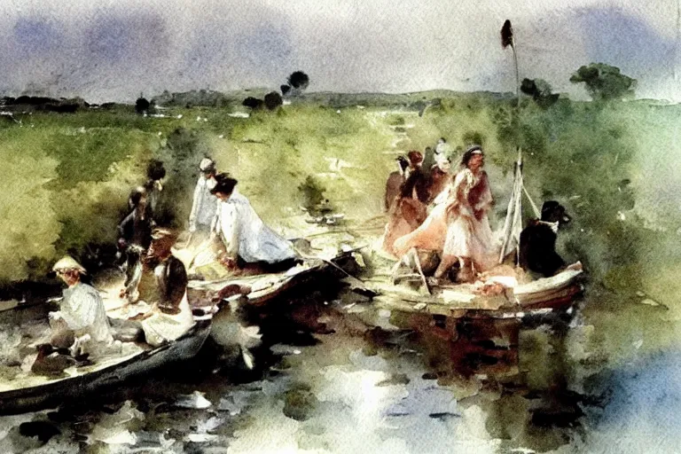 Prompt: abstract watercolor painting of first summer day, midsummer scandinavia, cinematic light, national romanticism by anders zorn