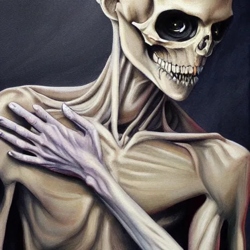 Prompt: death-camp-survivor-super-skinny-emaciated-horribly-skinny-Demon-Haunting painting by Thomas-Montacellinio