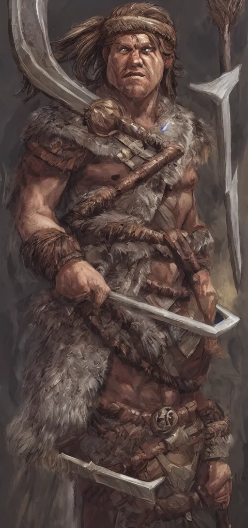 Prompt: rpg portrait of a barbarian man by justin sweet, icewind dale, d&d,