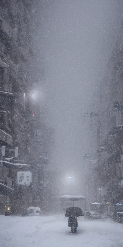 Image similar to dramatic snow storm in Tokyo, hd, 8k,