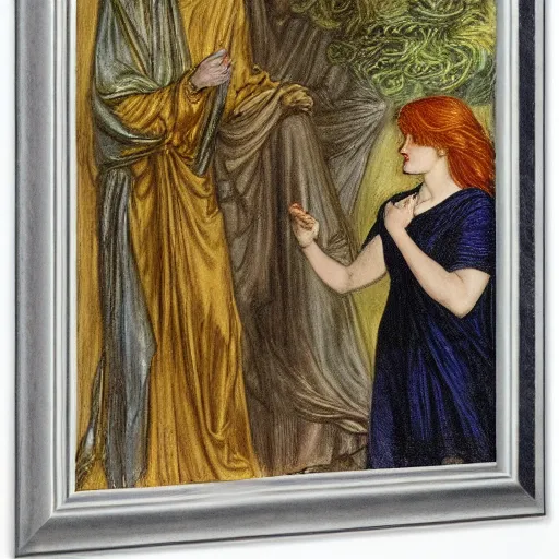 Image similar to ulysses meets witch circe, the odyssey, art by dante gabriel rossetti