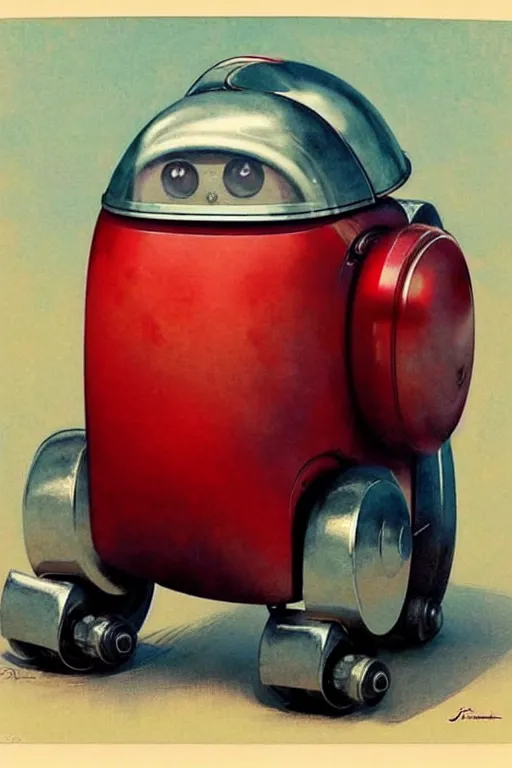 Image similar to ( ( ( ( ( 1 9 5 0 s retro future android robot fat robot dog wagon. muted colors., ) ) ) ) ) by jean - baptiste monge,!!!!!!!!!!!!!!!!!!!!!!!!! chrome red