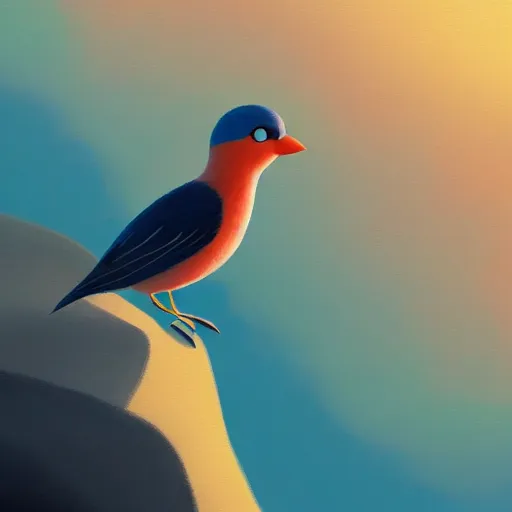 Image similar to goro fujita ilustration a cute little bird on the edge of a cliff overlooking the ocean, painting by goro fujita, sharp focus, highly detailed, artstation