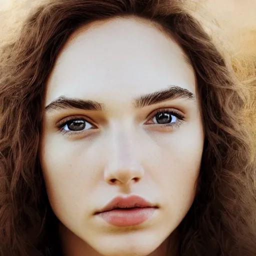 Image similar to a masterpiece portrait photo of a beautiful young woman who looks like an eskimo gal gadot, symmetrical face, random background scene