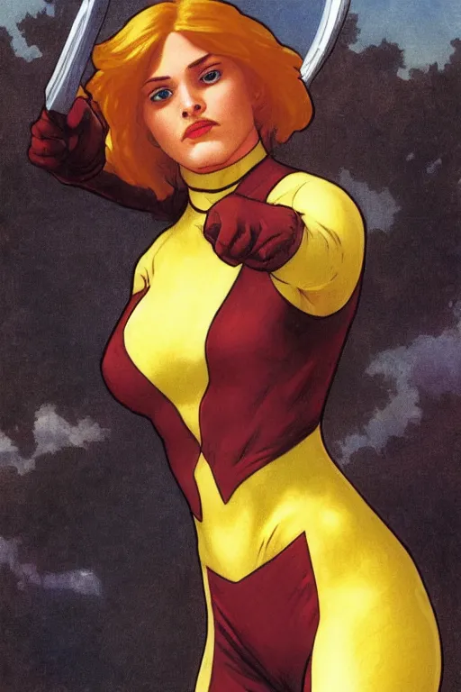 Image similar to Jean Elaine Grey Summers (Phoenix) from the X-Men fully fully costumed by William Adolphe Bouguereau