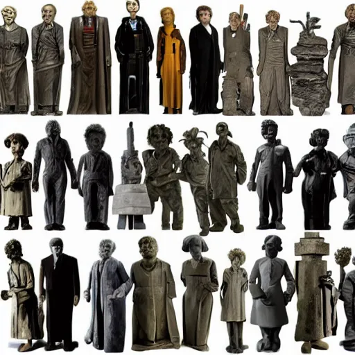 Image similar to all the different doctor whos as stone statues