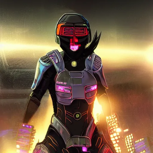 Image similar to A comic book style portrait painting of a warrior girl wearing black & cyber suit, fighting on rooftop Tokyo cyberpunk feel night, rpg portrait, dramatic light, rim light, unreal engine render, octane render, hyperrealistic