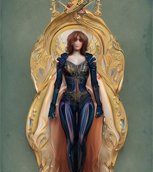 Image similar to beautiful female character inspired by venice carnival and russian icons ellen ripley | | digital artwork made by greg rutswork, anna dittmann and lois van barlee, symmetrical, anatomically correct